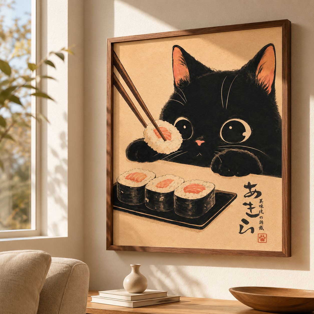 Black Cat Sushi Canvas Wall Art Aura Canvas