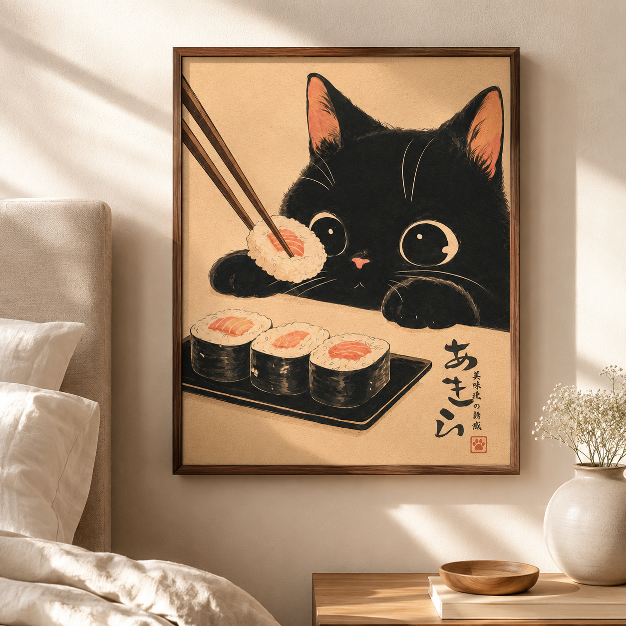 Black Cat Sushi Canvas Wall Art Aura Canvas