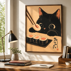 Black Cat Sushi Canvas Wall Art Aura Canvas
