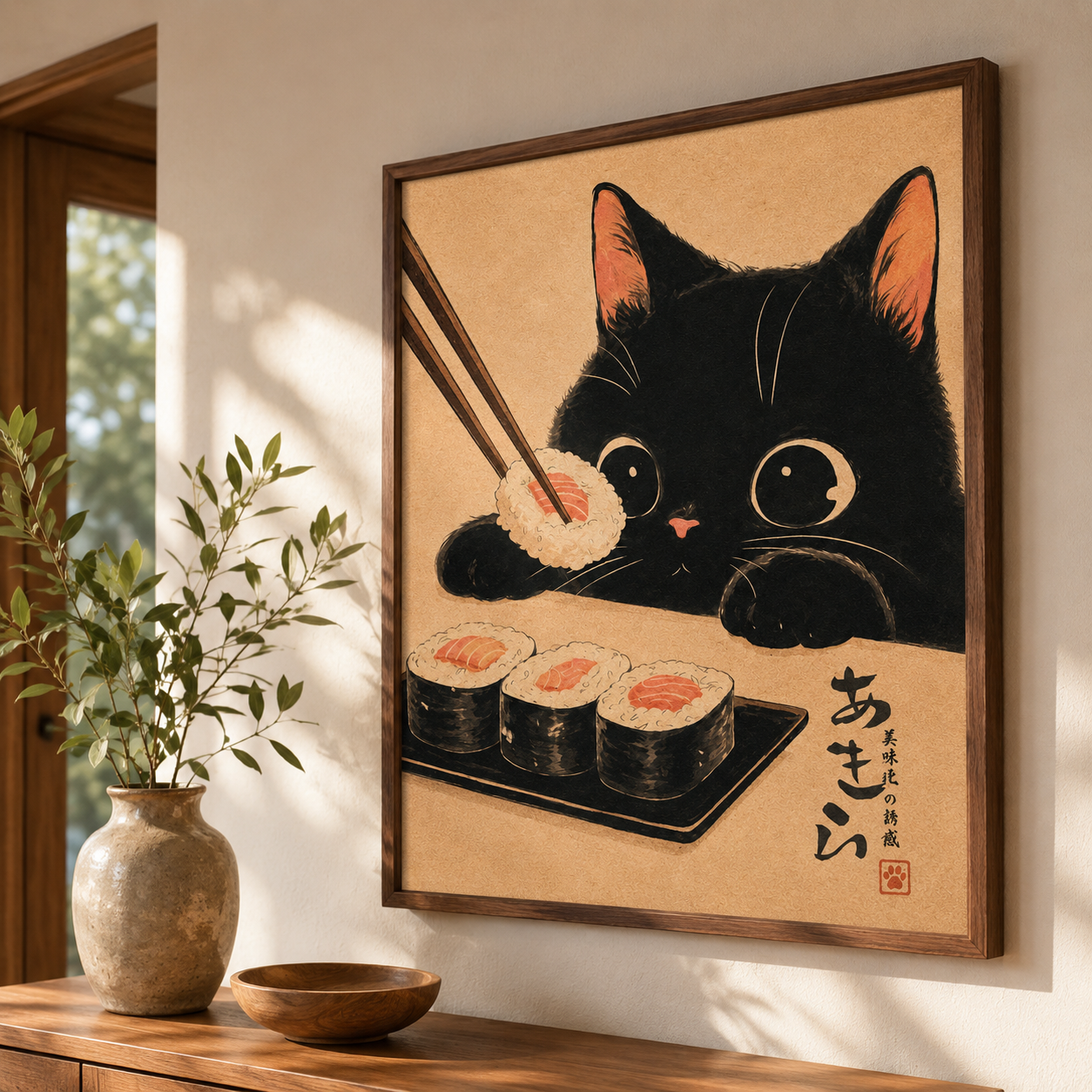 Black Cat Sushi Canvas Wall Art Aura Canvas