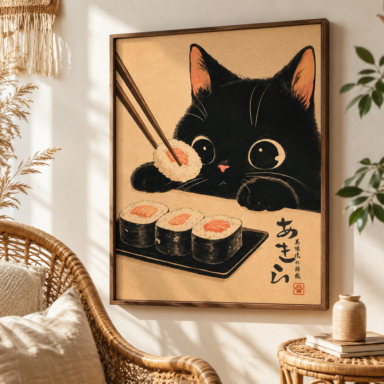Black Cat Sushi Canvas Wall Art Aura Canvas