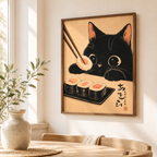 Black Cat Sushi Canvas Wall Art Aura Canvas