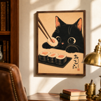 Black Cat Sushi Canvas Wall Art Aura Canvas
