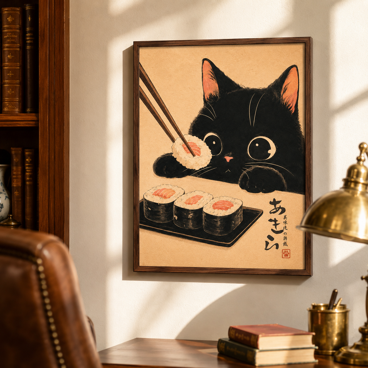 Black Cat Sushi Canvas Wall Art Aura Canvas