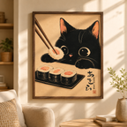 Black Cat Sushi Canvas Wall Art Aura Canvas