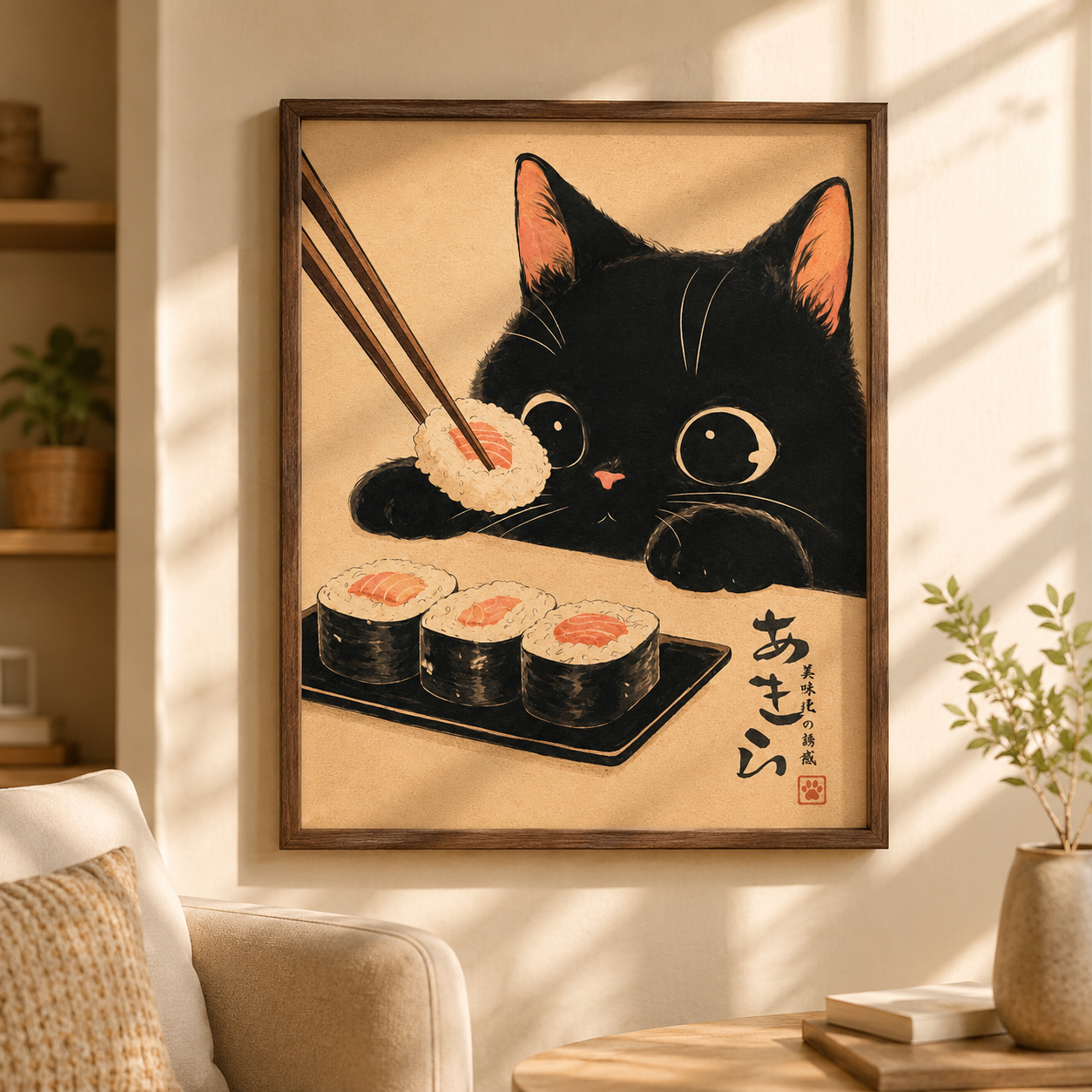 Black Cat Sushi Canvas Wall Art Aura Canvas