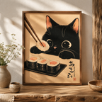 Black Cat Sushi Canvas Wall Art Aura Canvas