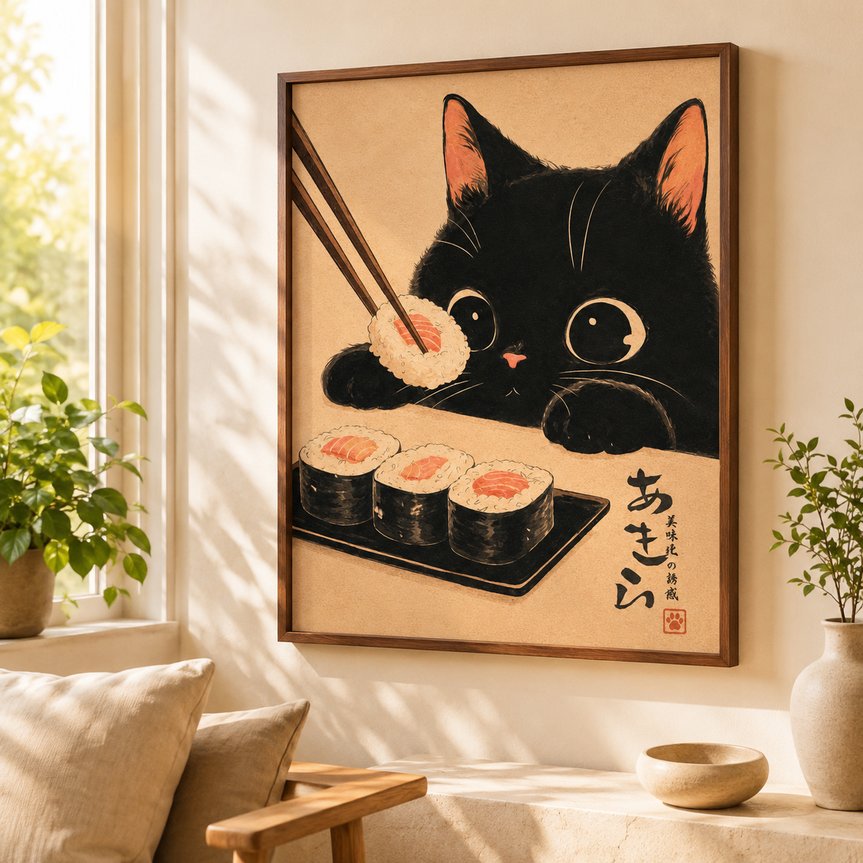 Black Cat Sushi Canvas Wall Art Aura Canvas