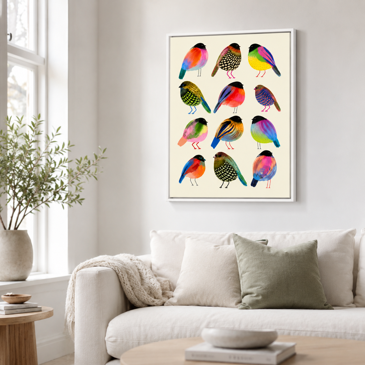 Colorful Bird Canvas Wall Art – Whimsical Folk Art Bird Painting