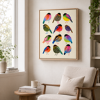 Colorful Bird Canvas Wall Art – Whimsical Folk Art Bird Painting