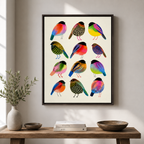 Colorful Bird Canvas Wall Art – Whimsical Folk Art Bird Painting