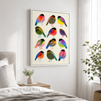 Colorful Bird Canvas Wall Art – Whimsical Folk Art Bird Painting