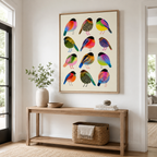 Colorful Bird Canvas Wall Art – Whimsical Folk Art Bird Painting