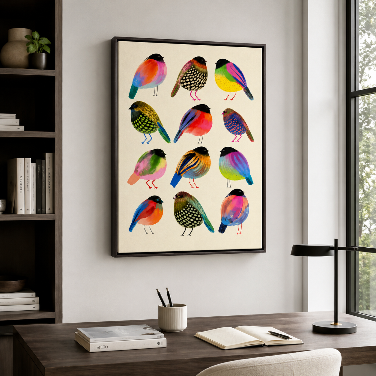 Colorful Bird Canvas Wall Art – Whimsical Folk Art Bird Painting