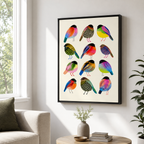Colorful Bird Canvas Wall Art – Whimsical Folk Art Bird Painting