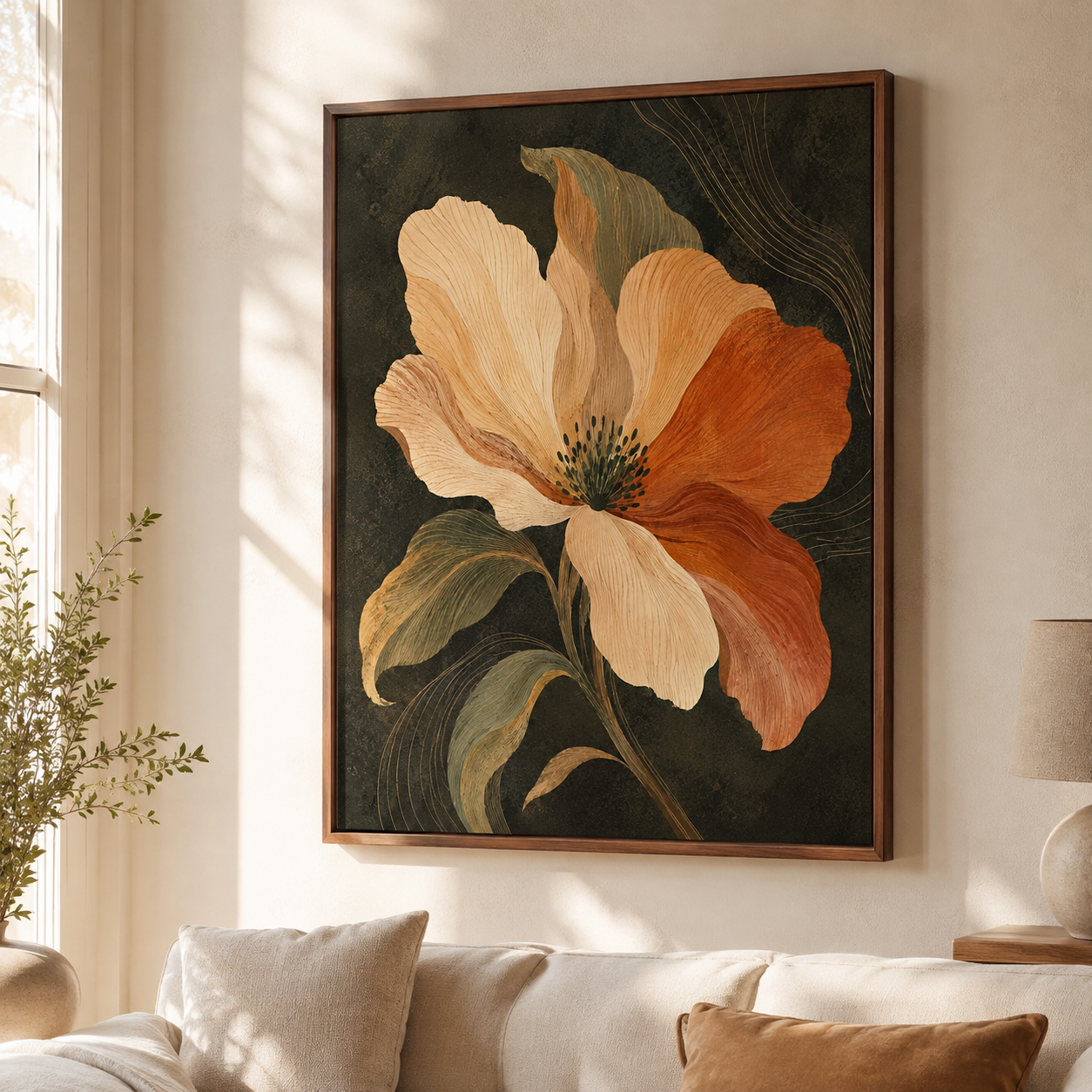 Earthy Poppy Flower Canvas Wall Art Aura Canvas
