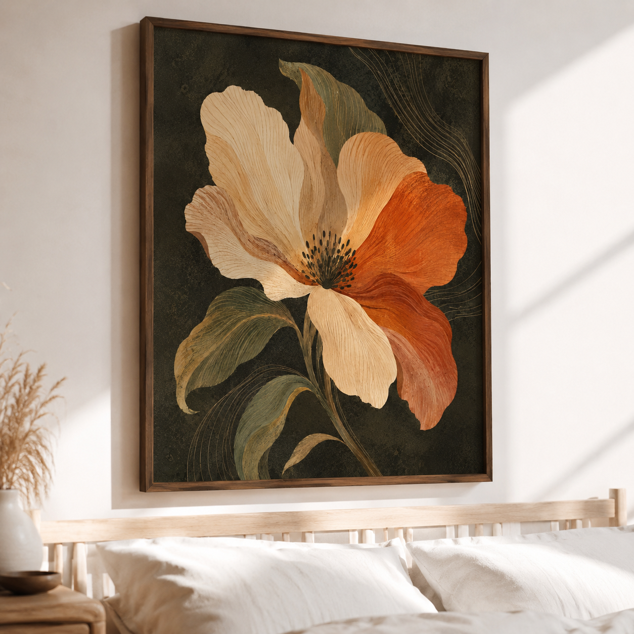 Earthy Poppy Flower Canvas Wall Art Aura Canvas
