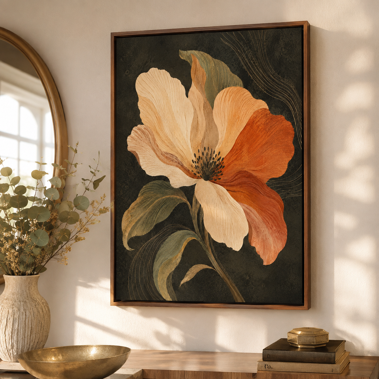Earthy Poppy Flower Canvas Wall Art Aura Canvas