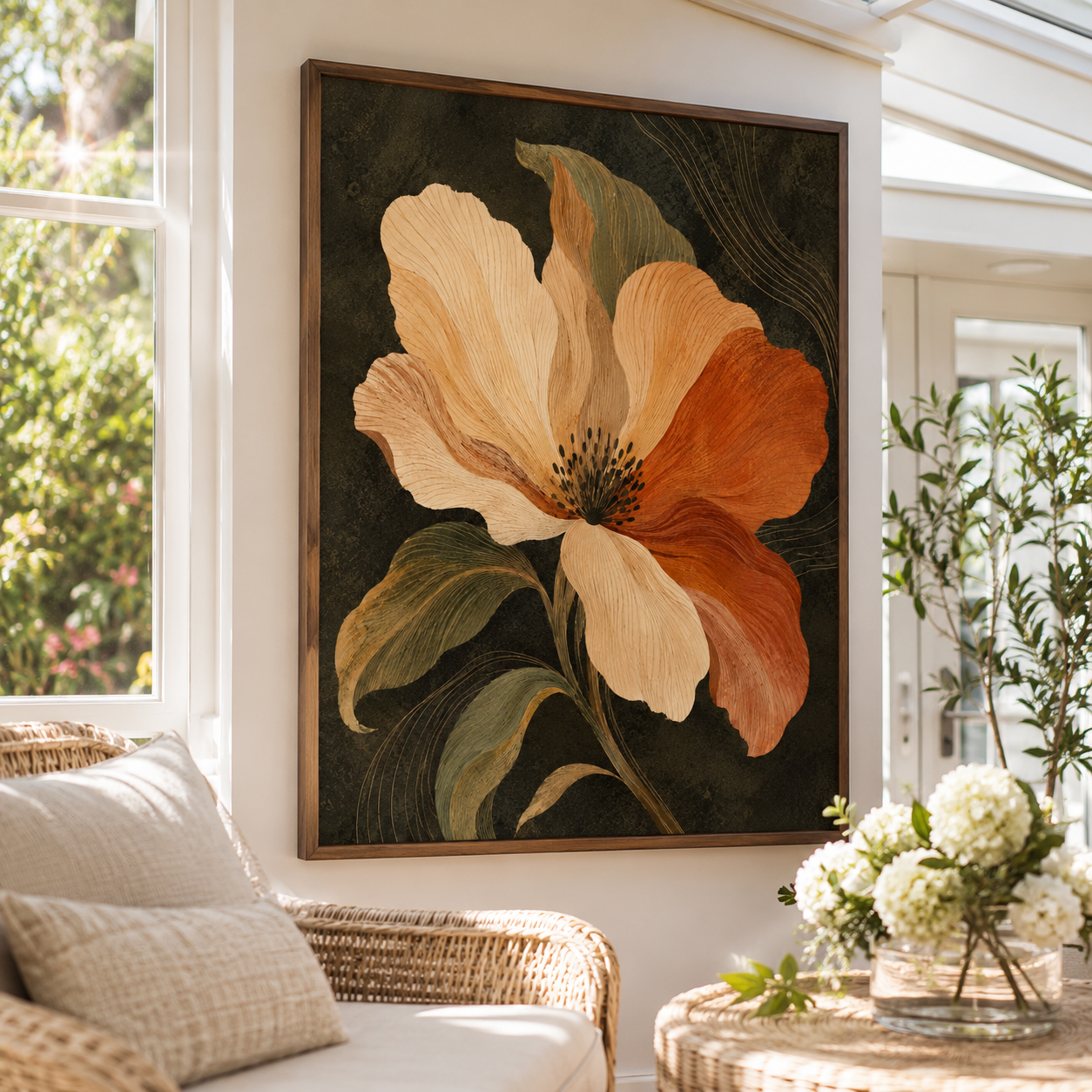 Earthy Poppy Flower Canvas Wall Art Aura Canvas