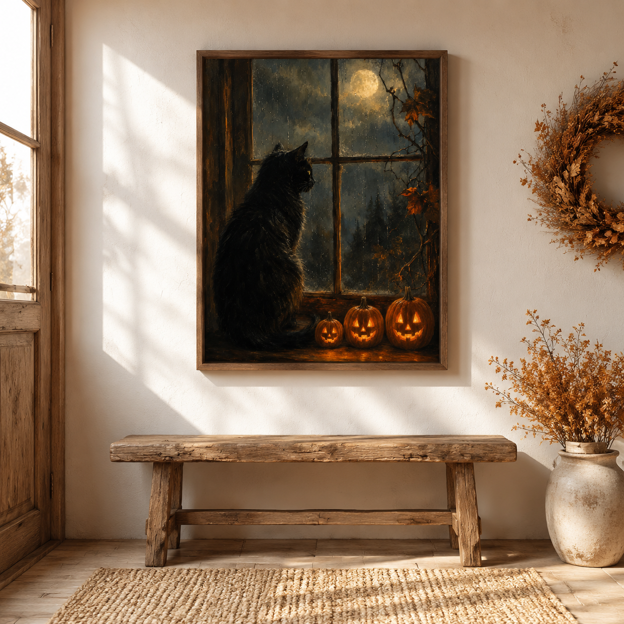 Halloween Black Cat Canvas Wall Art Aura Canvas