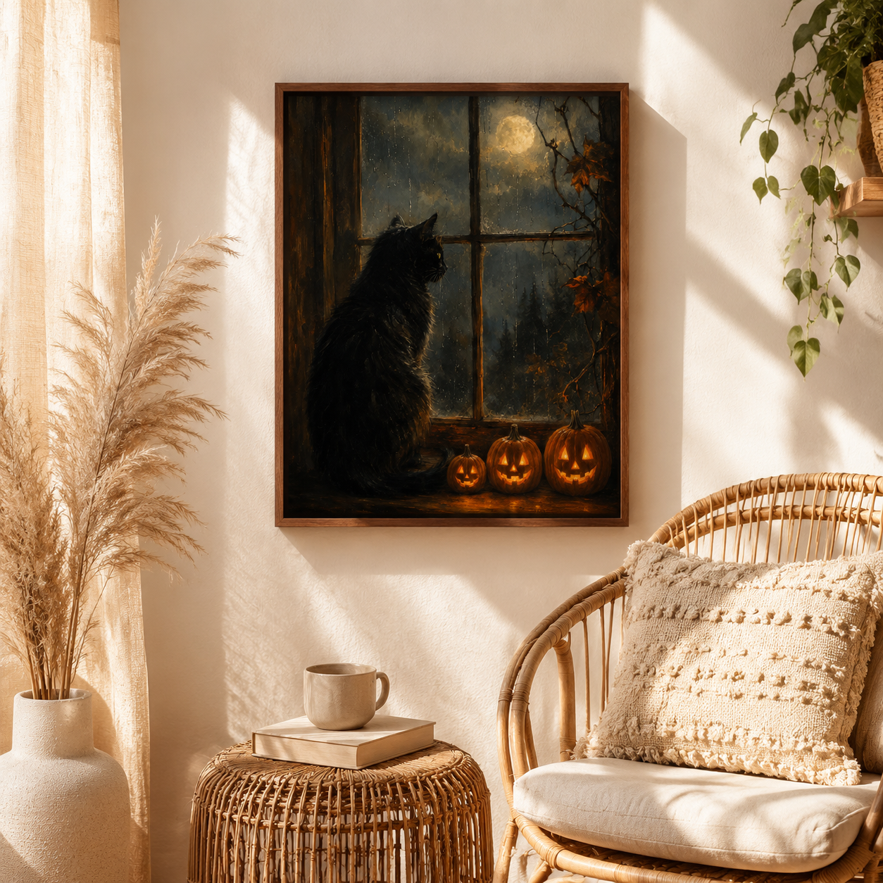 Halloween Black Cat Canvas Wall Art Aura Canvas