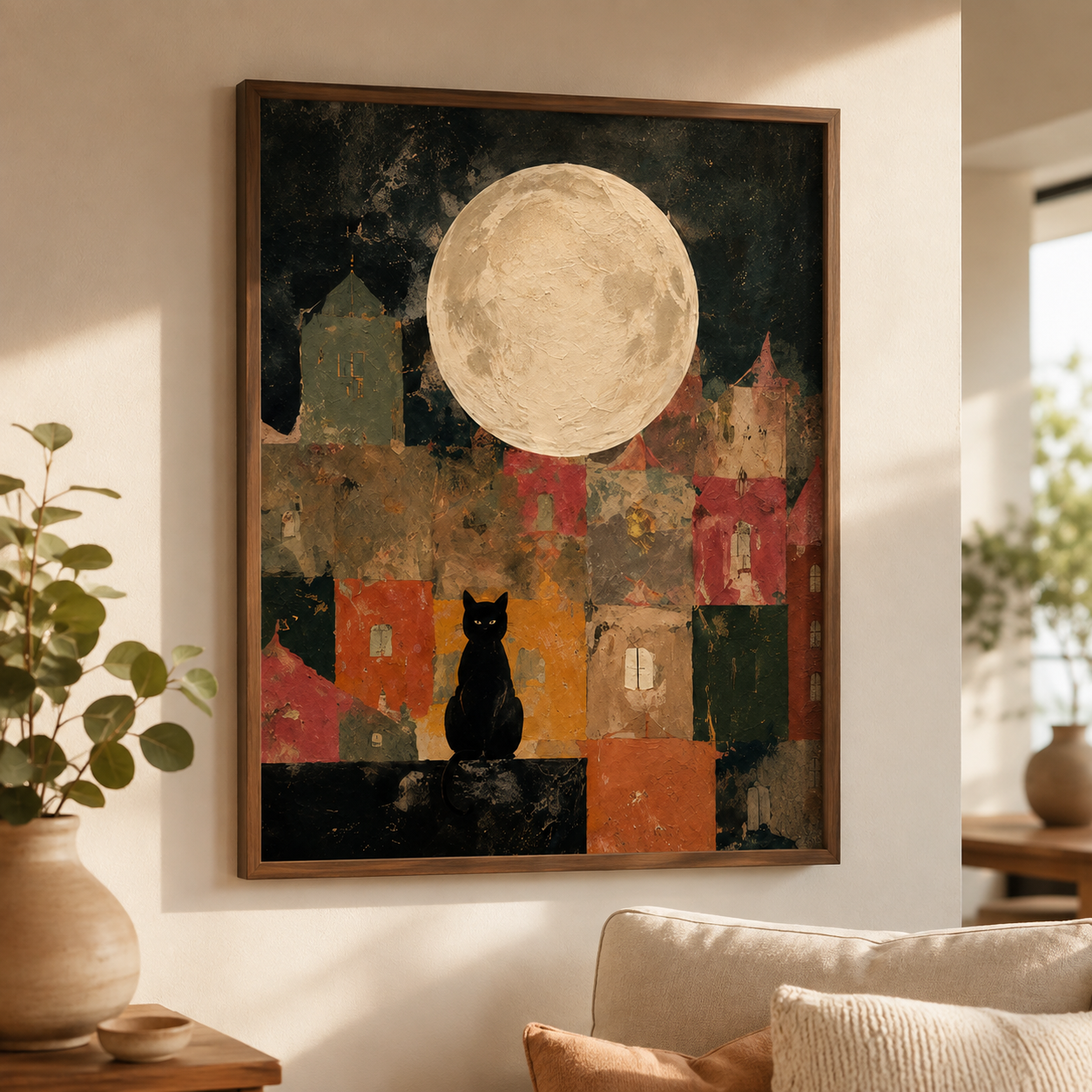 Black Cat Moon Canvas Wall Art Aura Canvas