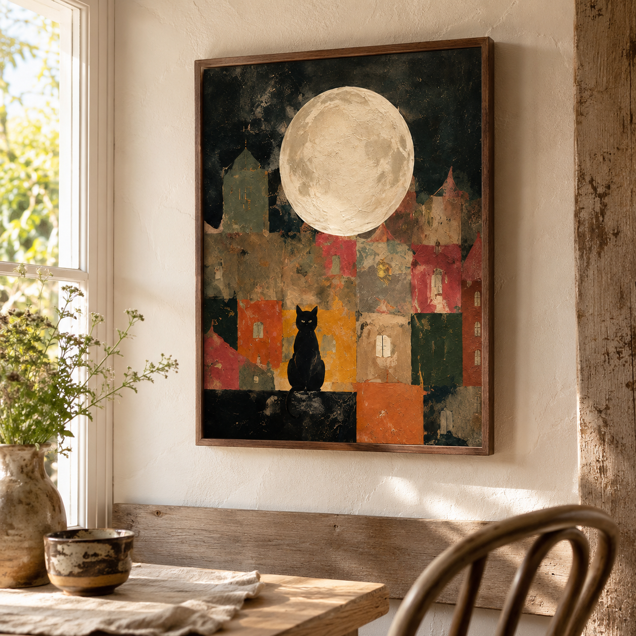 Black Cat Moon Canvas Wall Art Aura Canvas