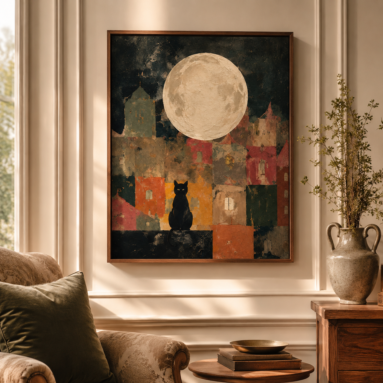 Black Cat Moon Canvas Wall Art Aura Canvas