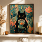 Black Cat Goldfish Canvas Wall Art Aura Canvas