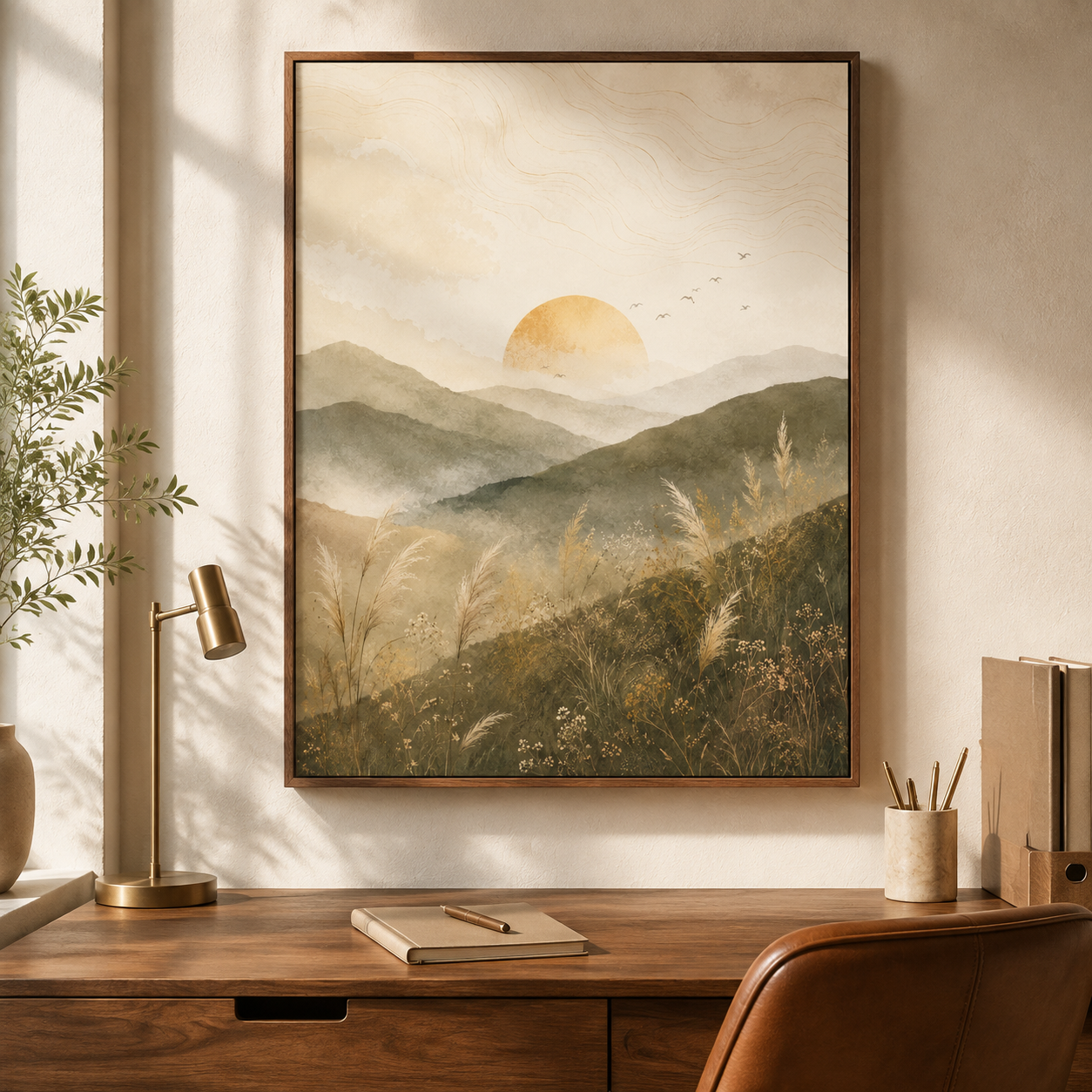 Neutral Mountain Sunrise Canvas Aura Canvas