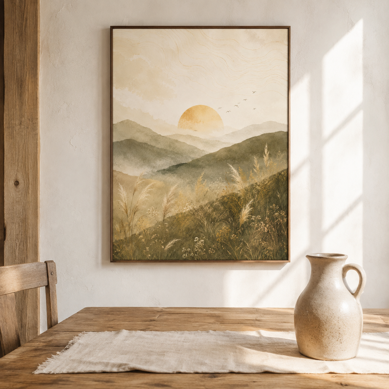 Neutral Mountain Sunrise Canvas Aura Canvas