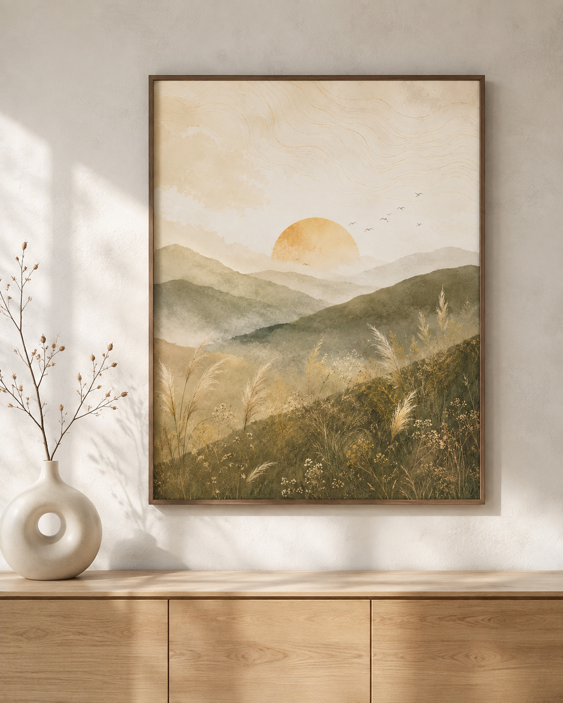 Neutral Mountain Sunrise Canvas Aura Canvas