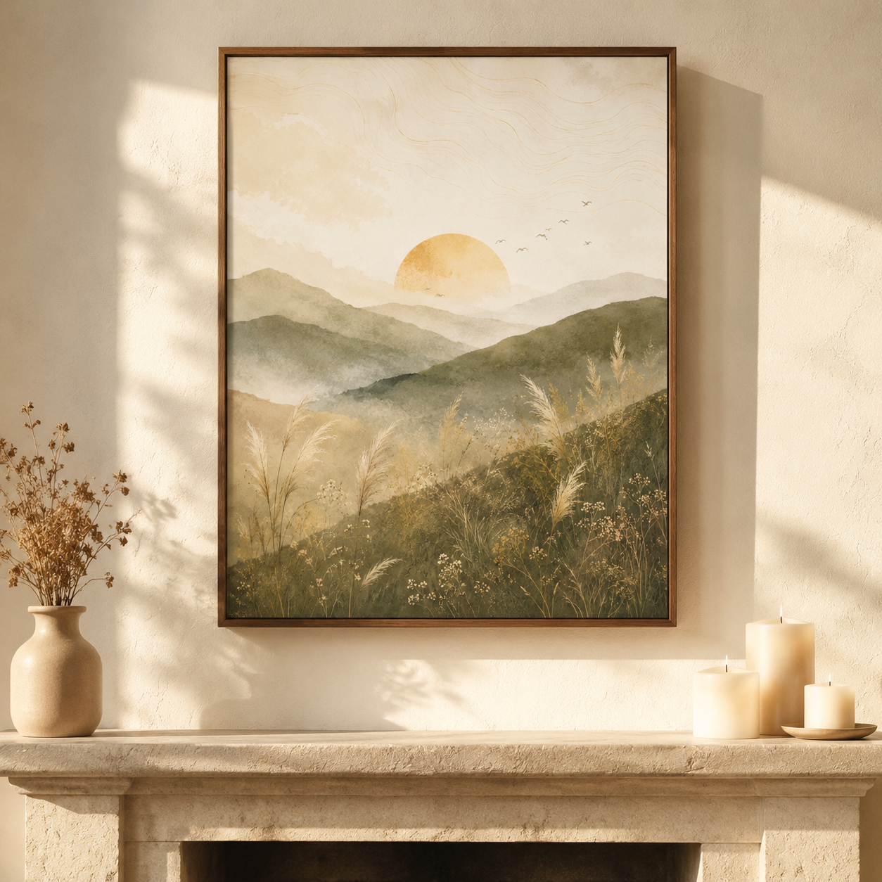 Neutral Mountain Sunrise Canvas Aura Canvas