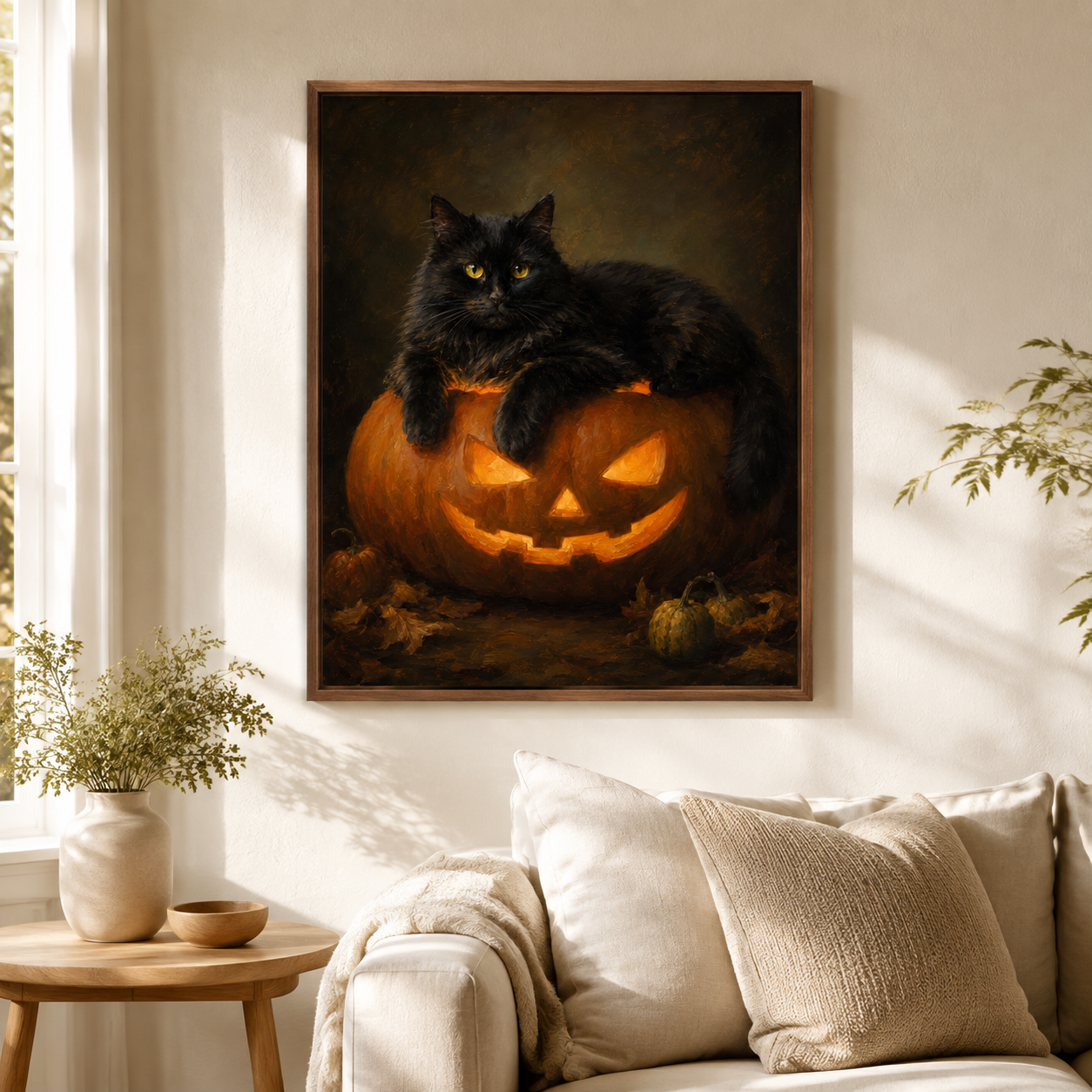 Black Cat Pumpkin Canvas Wall Art Aura Canvas