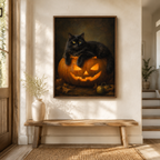 Black Cat Pumpkin Canvas Wall Art Aura Canvas