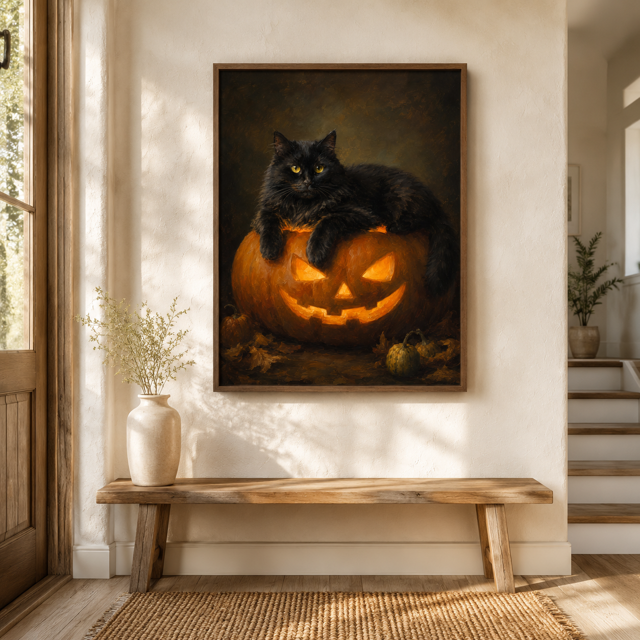 Black Cat Pumpkin Canvas Wall Art Aura Canvas