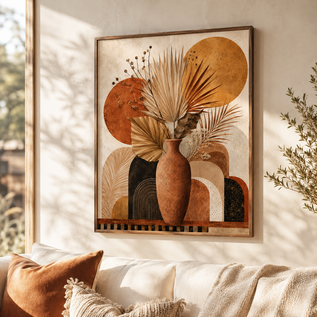Boho Dried Palm Vase Canvas Wall Art Aura Canvas