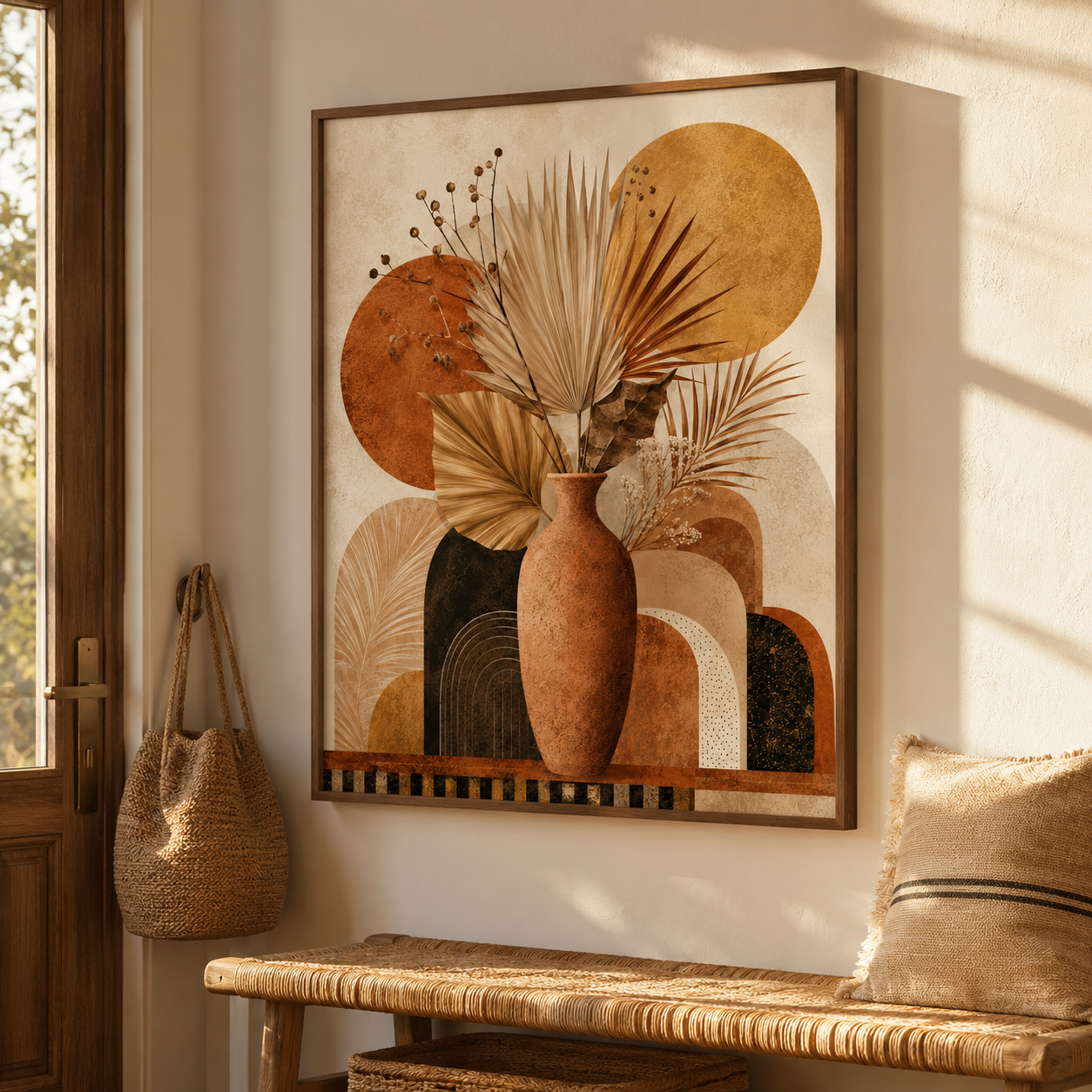 Boho Dried Palm Vase Canvas Wall Art Aura Canvas