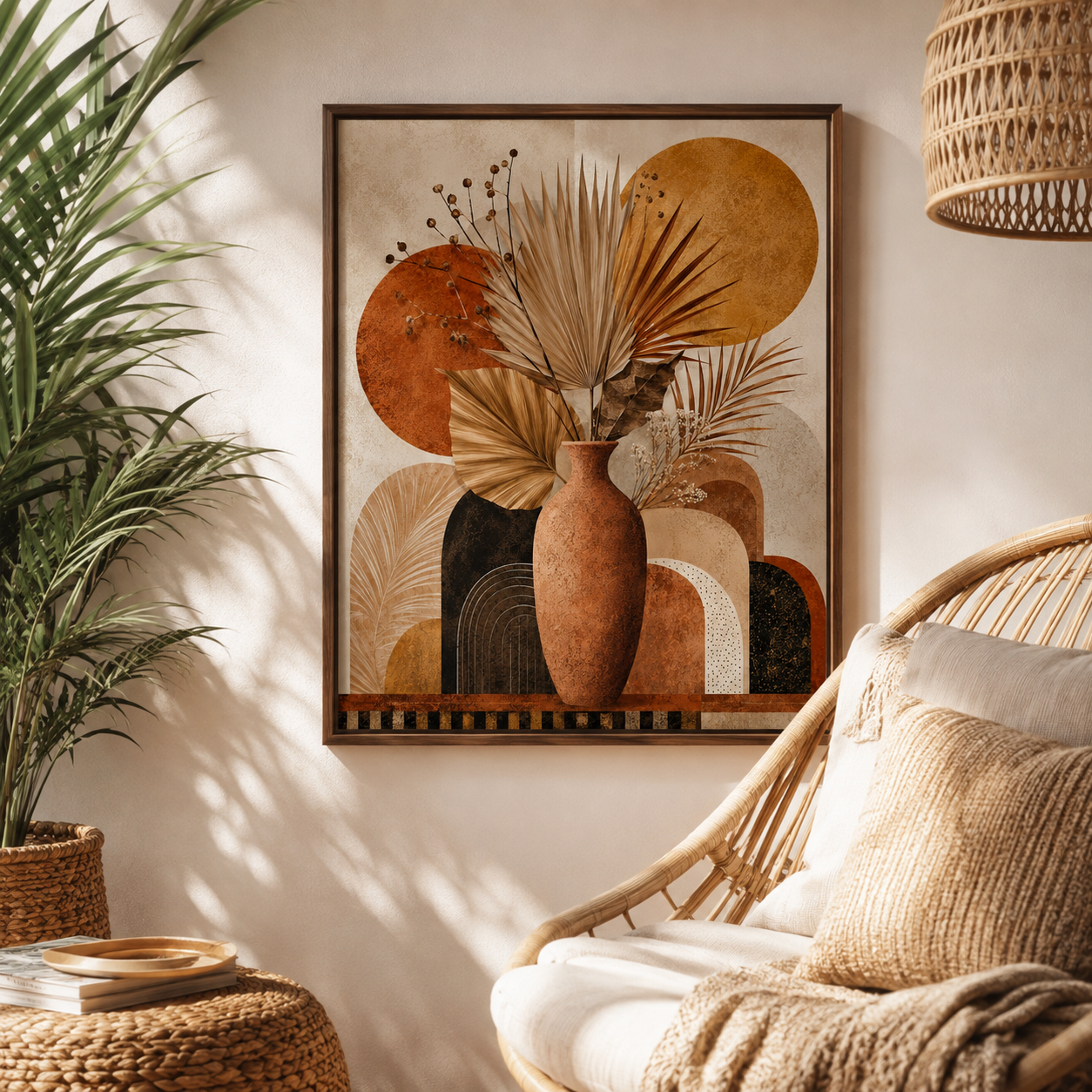 Boho Dried Palm Vase Canvas Wall Art Aura Canvas