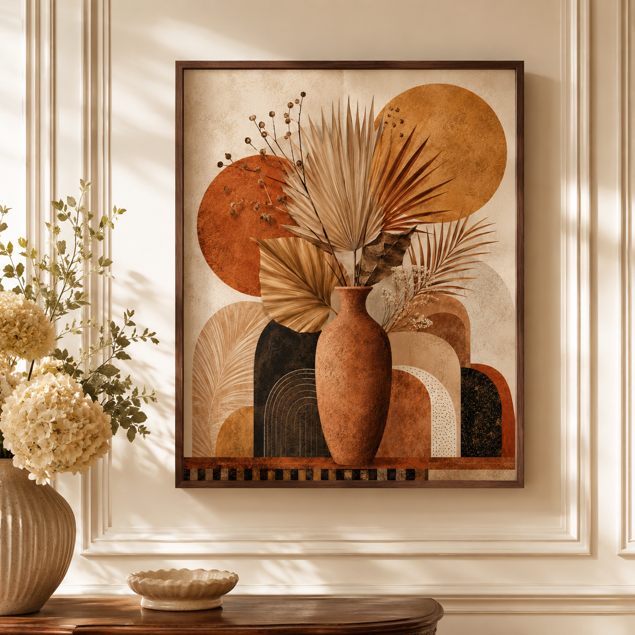 Boho Dried Palm Vase Canvas Wall Art Aura Canvas