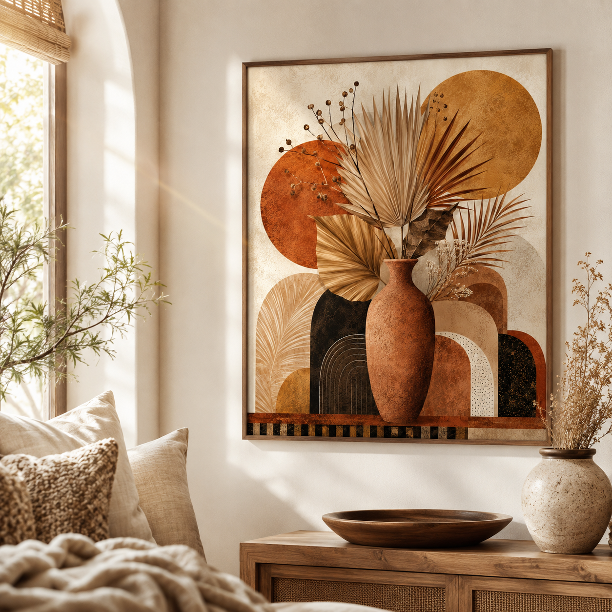 Boho Dried Palm Vase Canvas Wall Art Aura Canvas