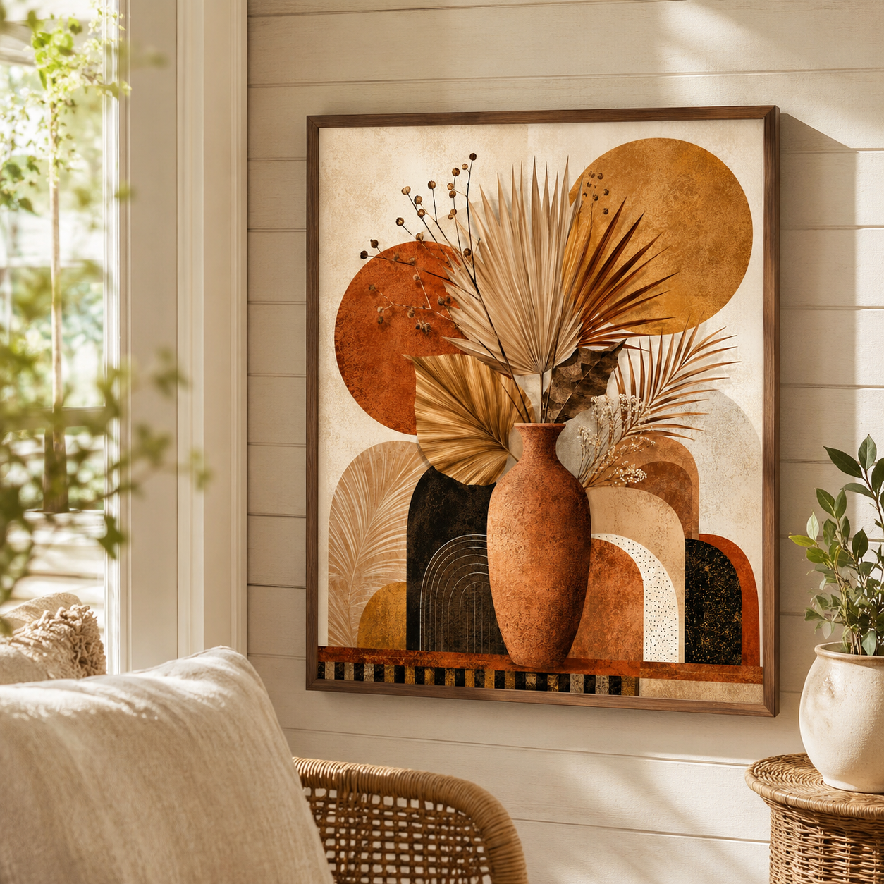 Boho Dried Palm Vase Canvas Wall Art Aura Canvas