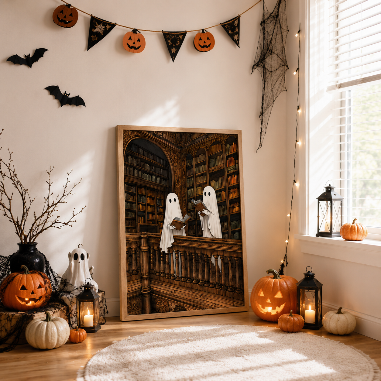 Ghost Library Canvas Wall Art Aura Canvas