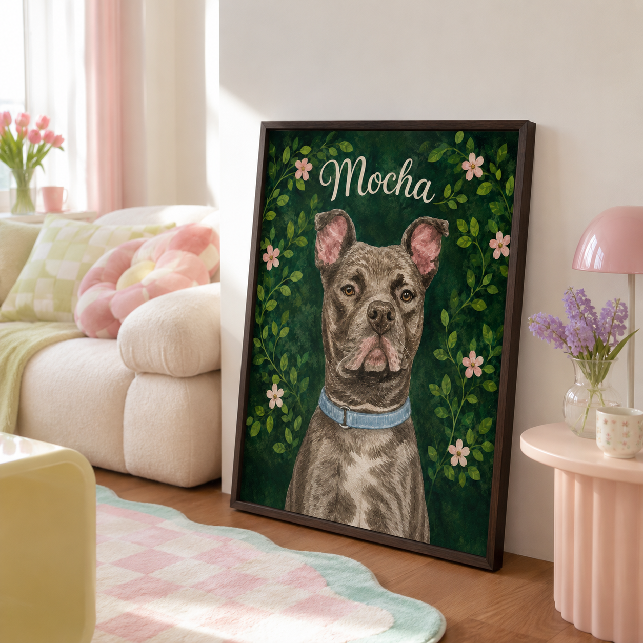 Custom Botanical Pet Portrait Canvas Aura Canvas