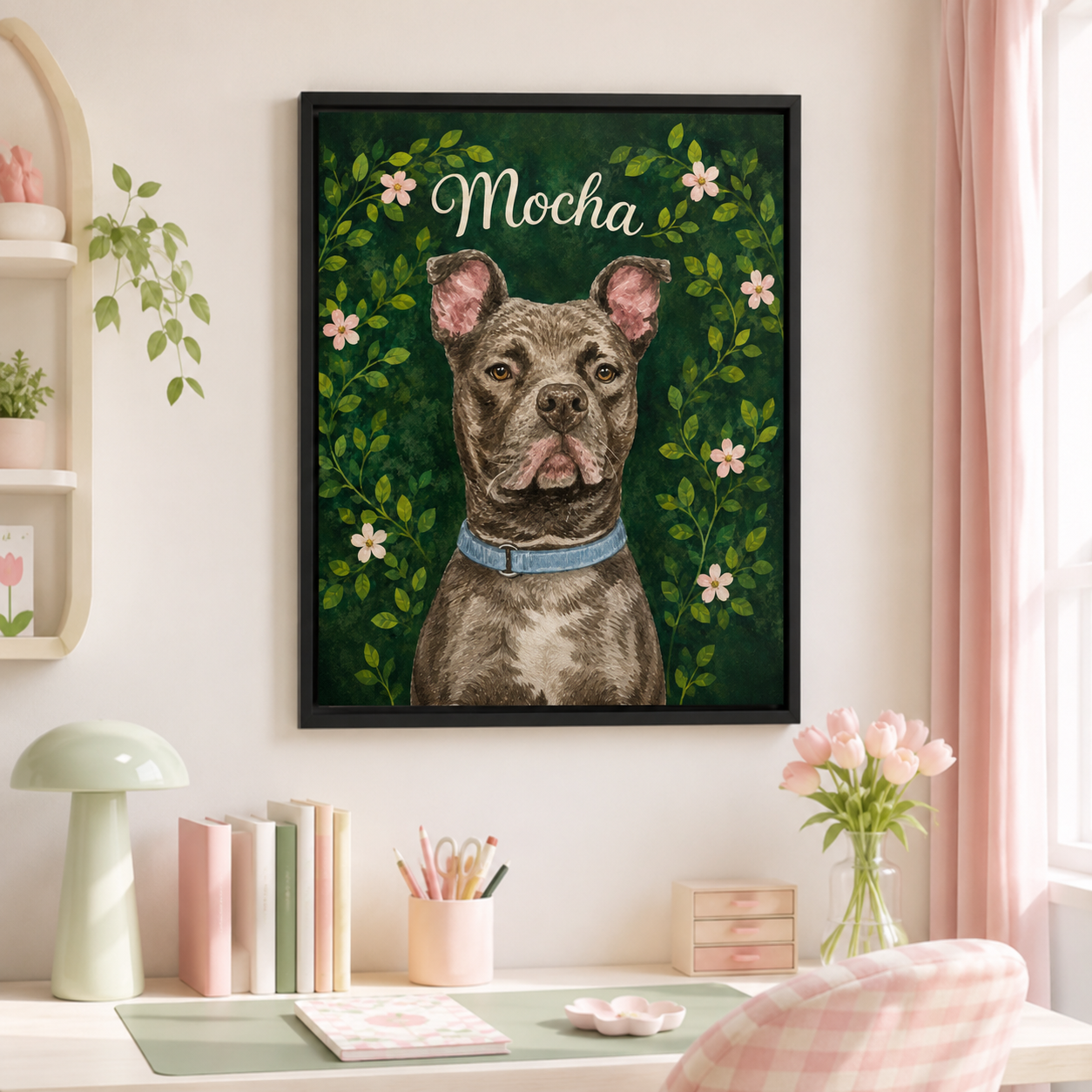 Custom Botanical Pet Portrait Canvas Aura Canvas