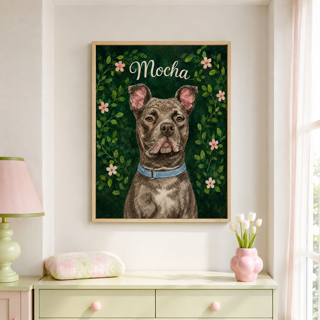 Custom Botanical Pet Portrait Canvas Aura Canvas
