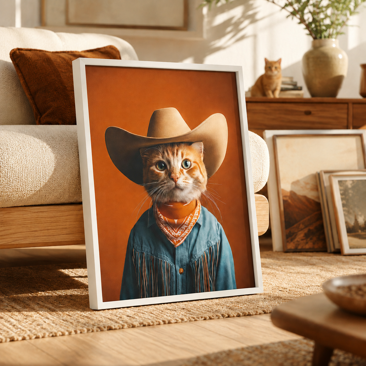 Custom Cowboy Cat Portrait Canvas Aura Canvas