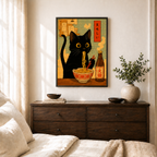 Black Cat Eating Ramen Canvas Wall Art Aura Canvas