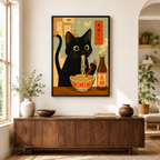Black Cat Eating Ramen Canvas Wall Art Aura Canvas