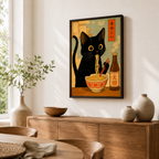 Black Cat Eating Ramen Canvas Wall Art Aura Canvas
